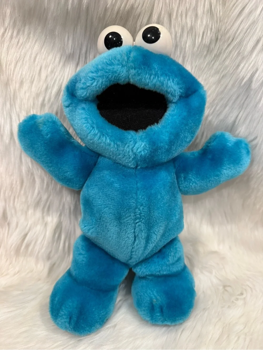 Vintage Tyco Sesame Street Blue Plush Cookie Monster Style Kid's Stuffed Toy